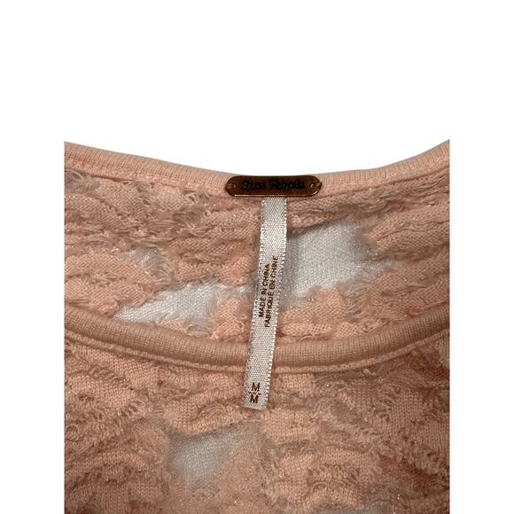 Free People Sheer Lace Textured Long Sleeve Top Blush Size M Romantic Coquette - Picture 4 of 8